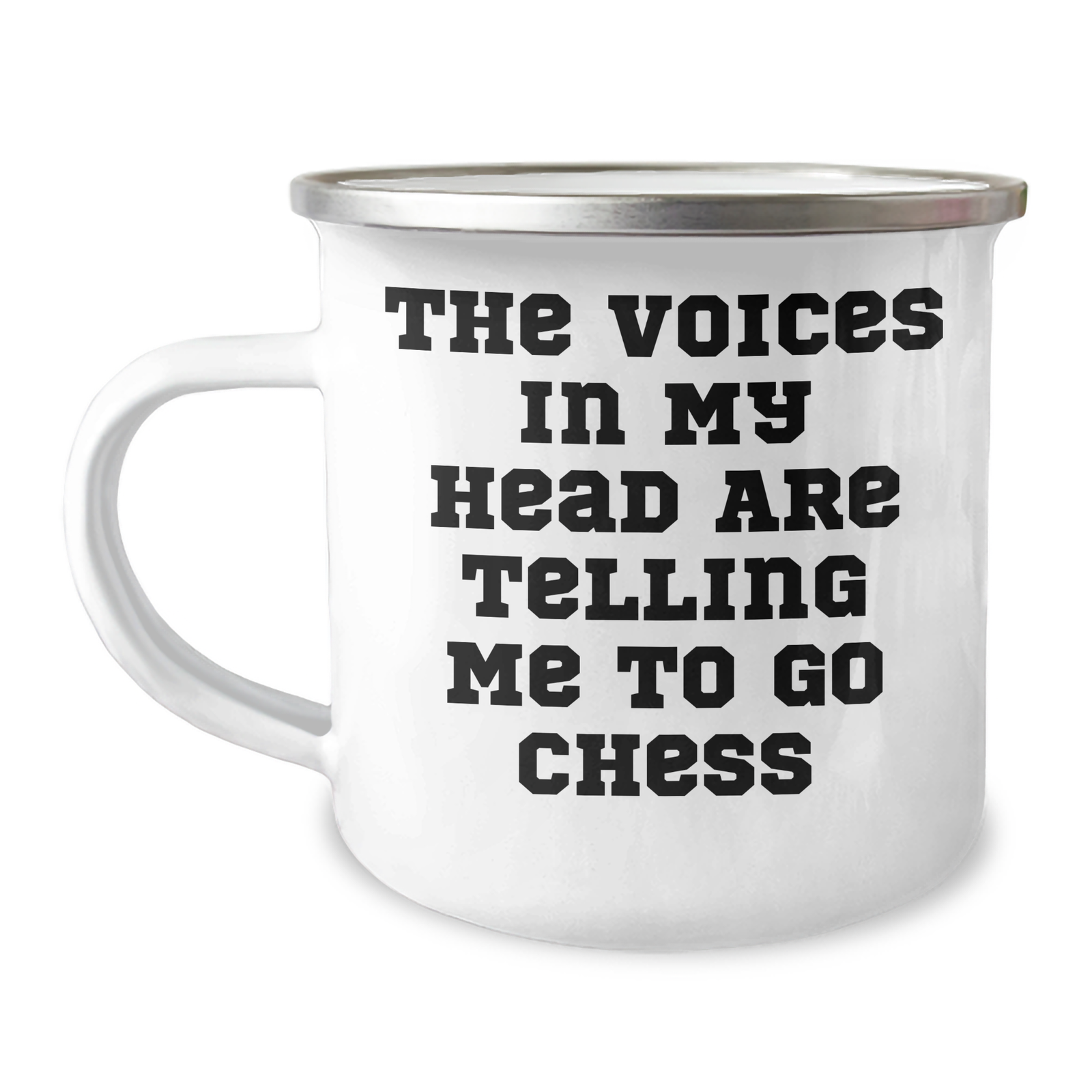 Funny Chess Camping Mug, Gifts from Friends to Chess Loving Men on Father's Day, 'The Voices In My Head Are Telling Me To Go Chess' - Unique Chess Gifts for Dad - Image 1