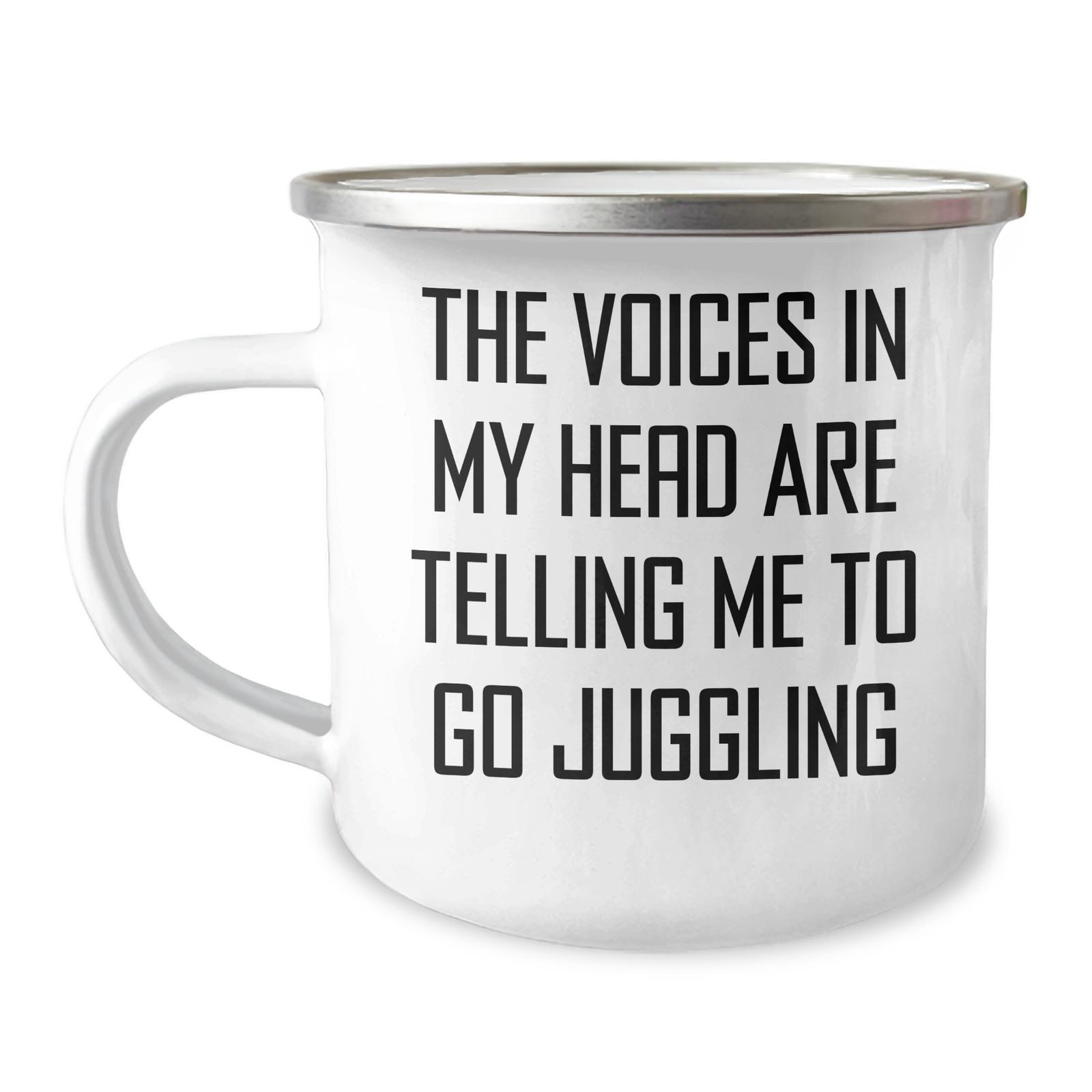 Funny Juggling Gifts for Dad's Unique Camping Mug, 'The Voices In My Head Are Telling Me To Go Juggling', Gifts from Men, Gifts for Juggling Enthusiasts - Image 1