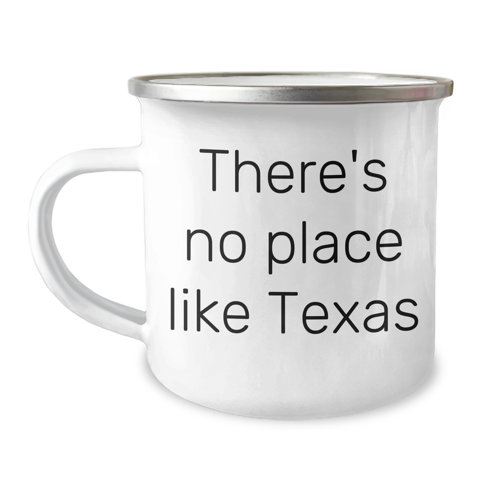 Funny Texas Camping Mug, Gifts from Men to Dad for Father's Day, 'There's No Place Like Texas' Quote, 12 oz Stainless Steel with Enamel Finish, Perfect for Hiking and Outdoor Activities - Image 1