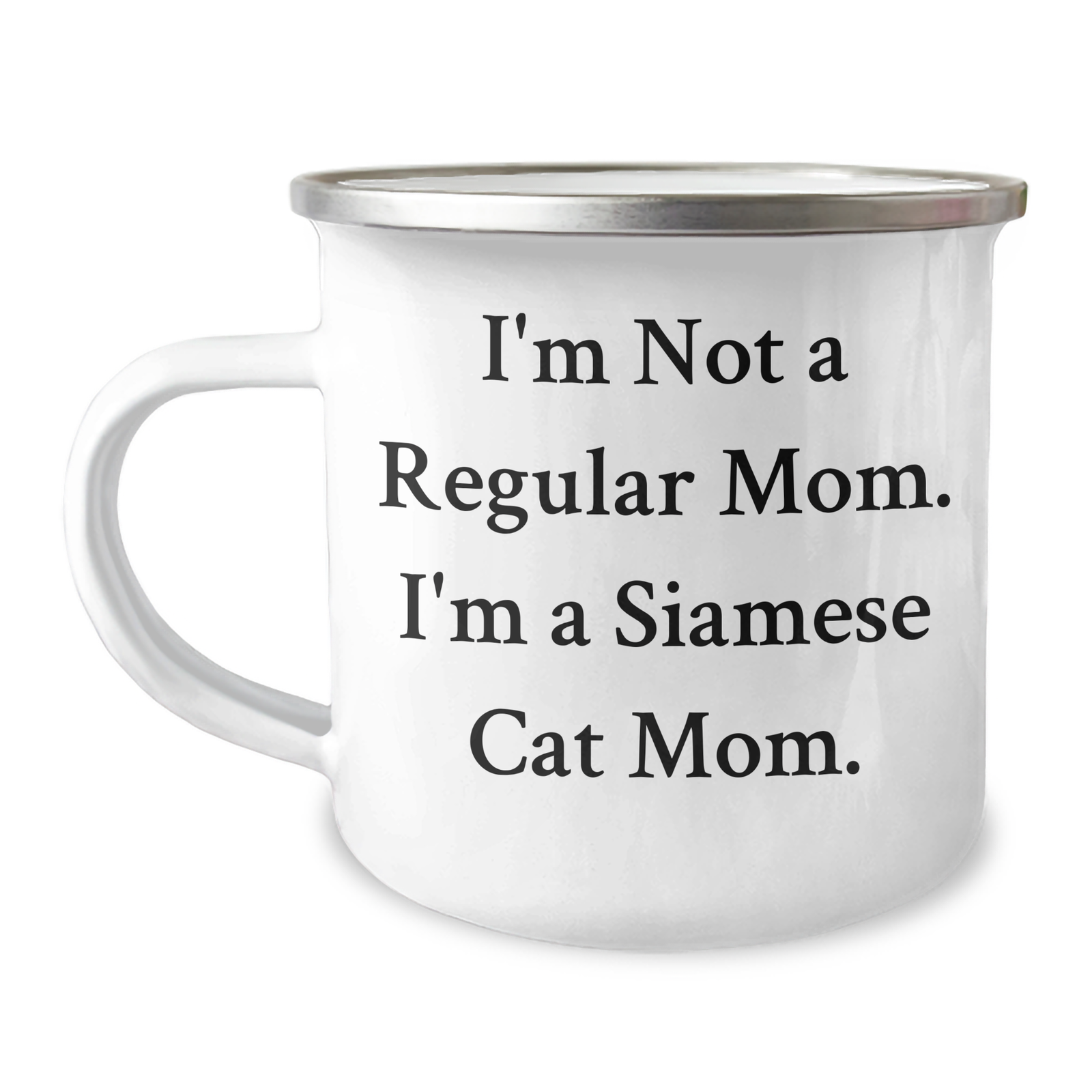 Siamese Cat Mom Dad's Unique Camping Mug, Funny Quote Gift for Men, Father's Day Unique Gifts from Family, 12 oz Stainless Steel with Enamel Finish - Image 1