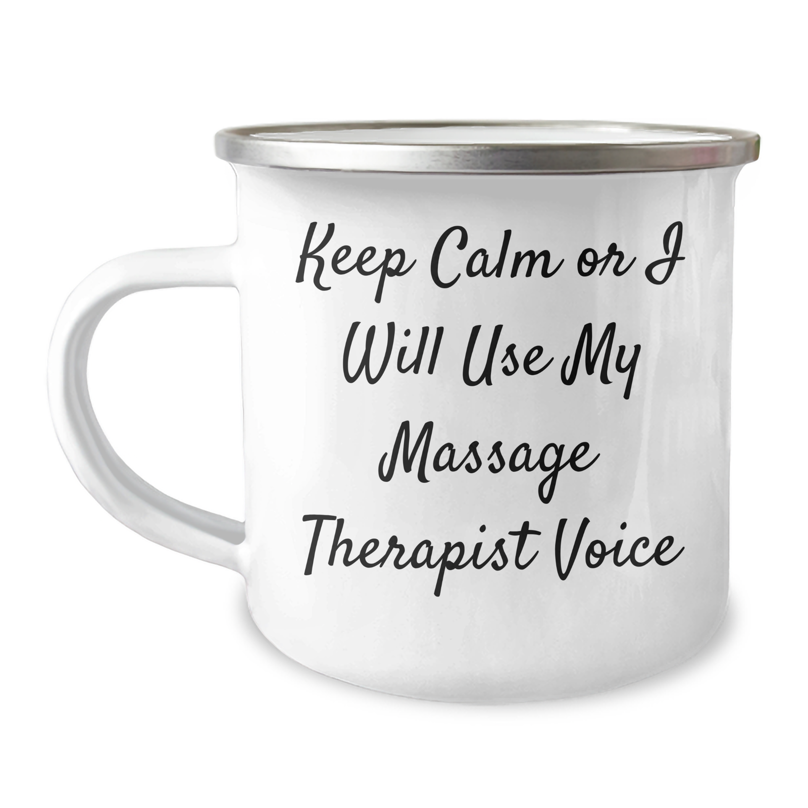 Massage Therapist Gifts, Funny Quote, Camping Mug for Father's Day, 'Keep Calm Or I Will Use My Massage Therapist Voice', Gifts from Family, Massage Therapist Gifts for Him - Image 1