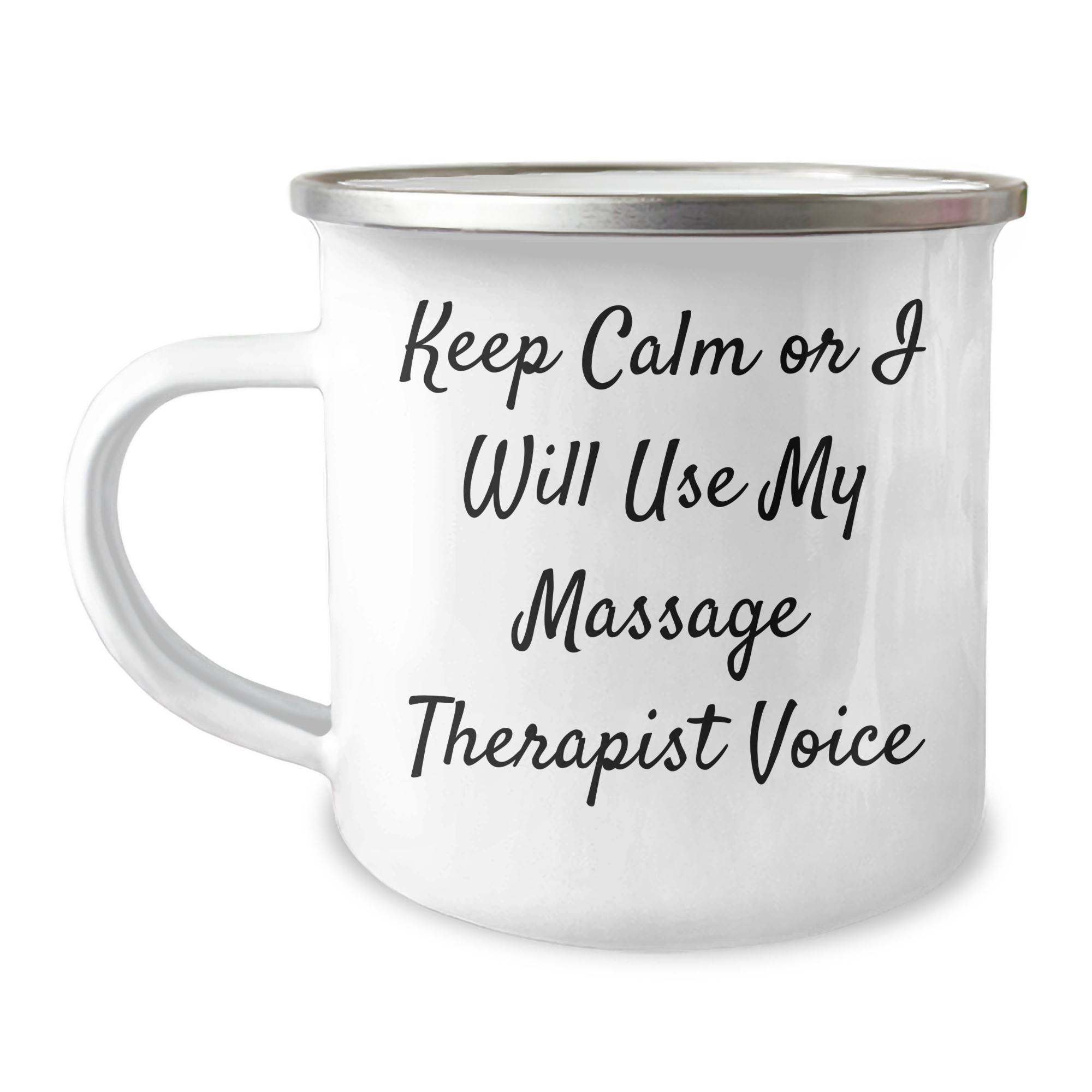 Massage Therapist Gifts, Funny Quote, Camping Mug for Father's Day, 'Keep Calm Or I Will Use My Massage Therapist Voice', Gifts from Family, Massage Therapist Gifts for Him - Image 1