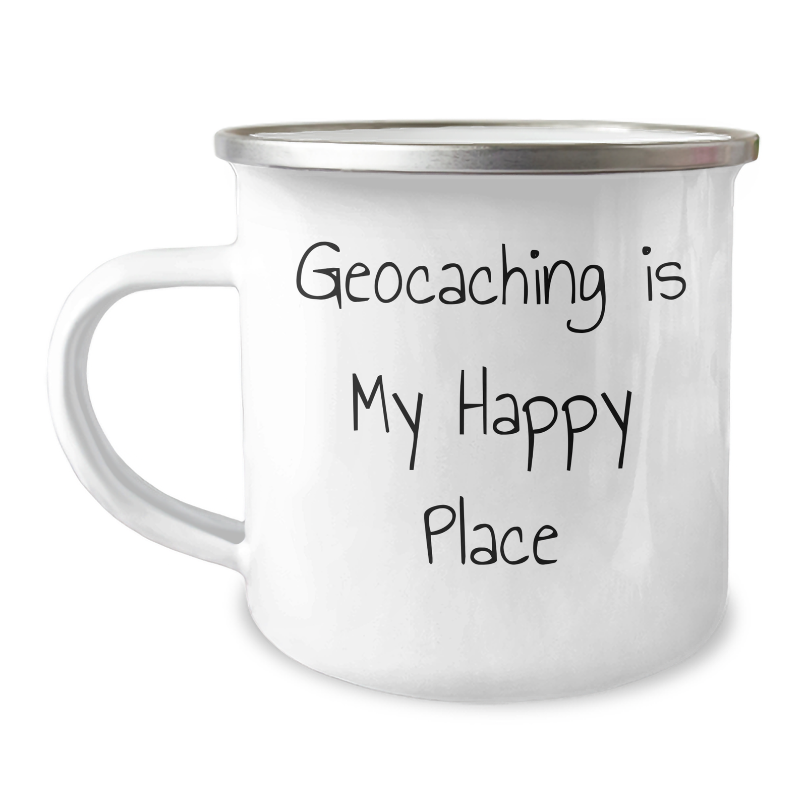 Geocaching Enthusiasts' Delight, 'Geocaching Is My Happy Place' Camping Mug for Father's Day Unique Gifts from Men to Geocaching Friends - Image 1