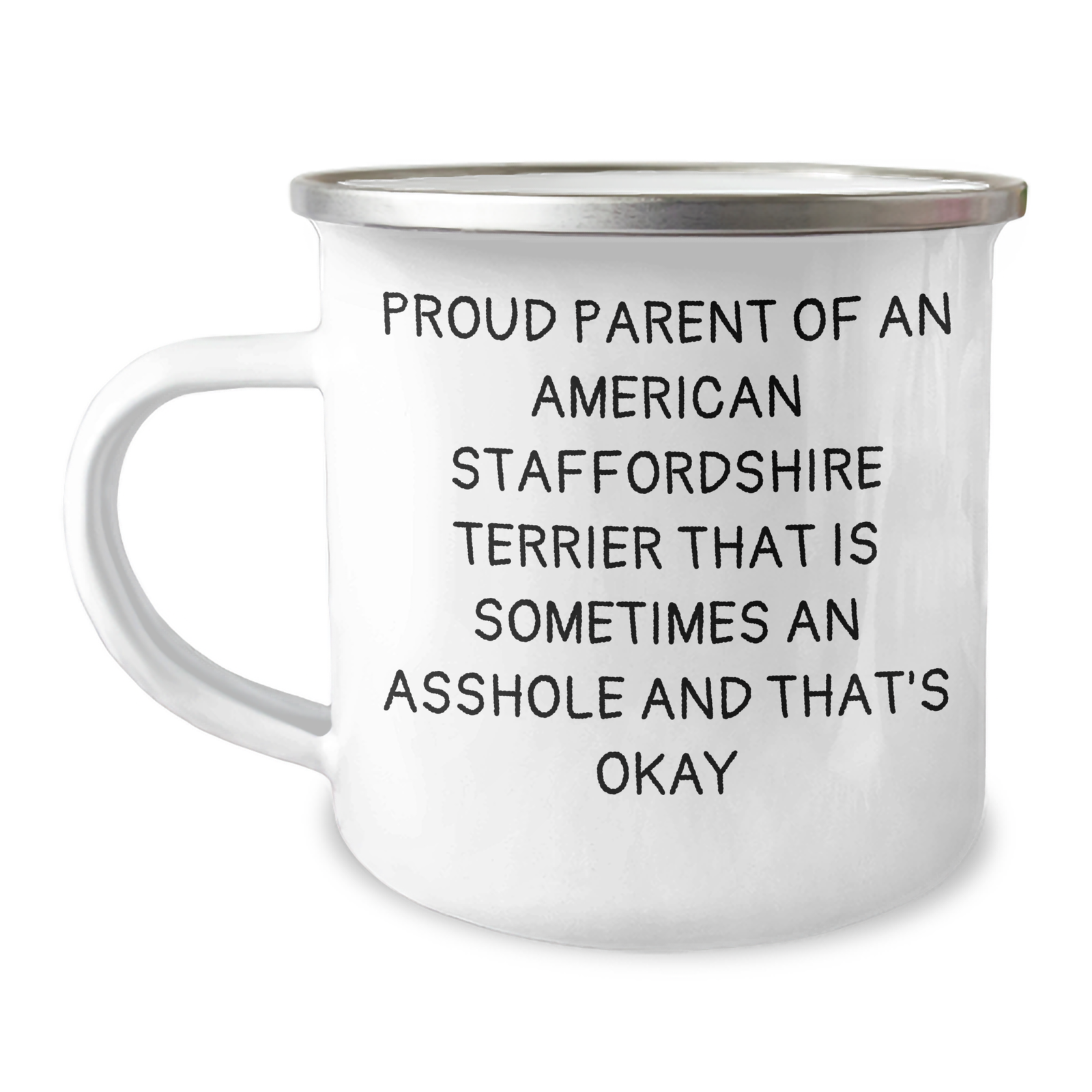 Funny American Staffordshire Terrier Dog Gifts for Mom - 'Proud Parent' Camping Mug, 12 oz Stainless Steel with Enamel Finish, Gifts from Mom to Daughter, Son, Family, or Friend on Mother's Day - Image 1