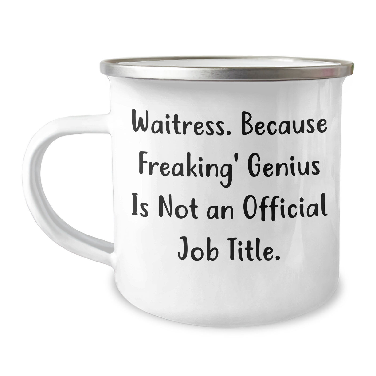 Waitress Gifts Funny Camping Mug, Gifts from Family to Waitress, 'Waitress. Because Freaking' genius Is Not An Official Job Title.' for Father's Day, 12 oz Stainless Steel with Enamel Finish - Image 1