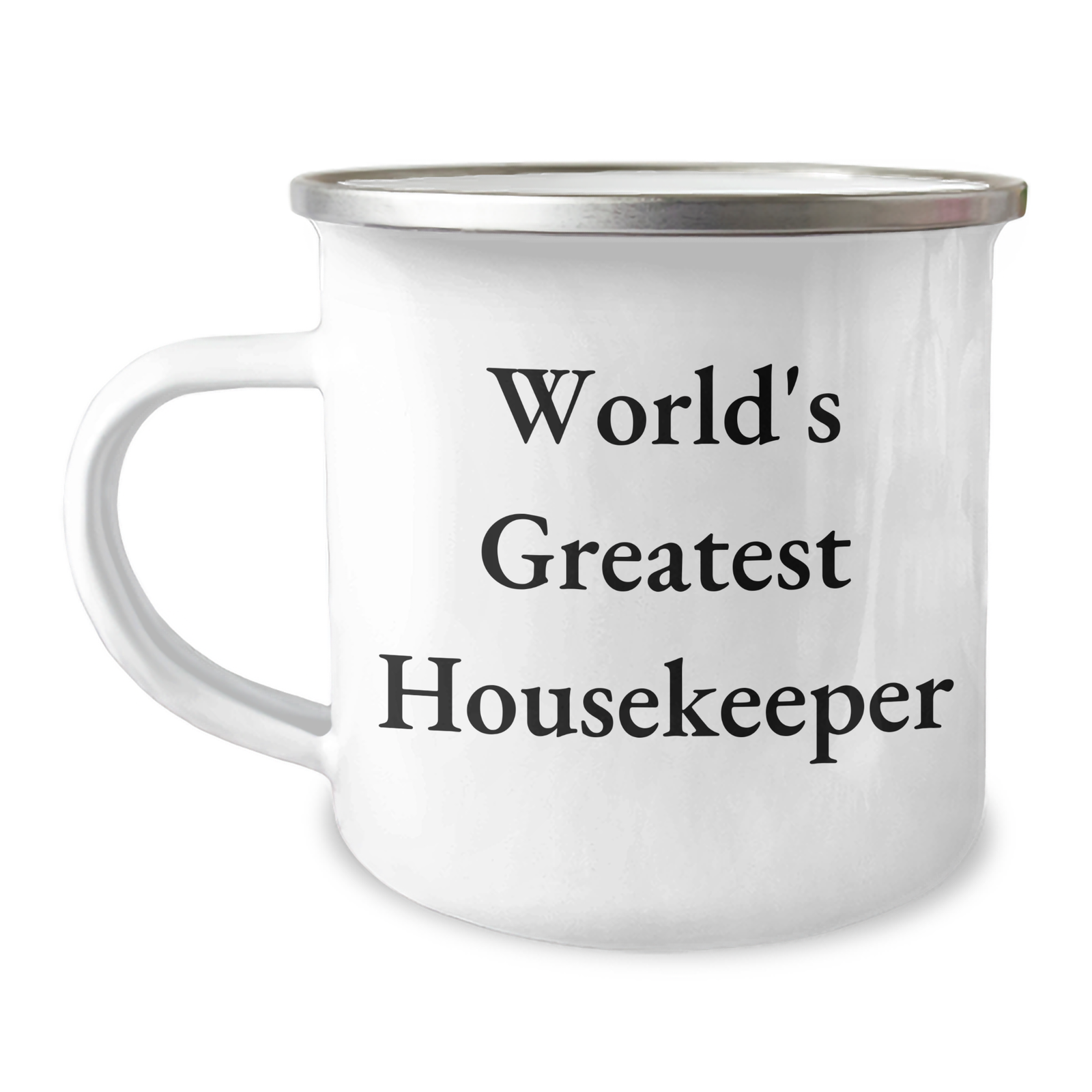 Funny World's Greatest Housekeeper Gifts for Her, Camping Mug for Mother's Day, Unique Housekeeper Housewarming Gift, 12 oz Stainless Steel with Enamel Finish, Gifts from Friends, Family, Coworkers - Image 1