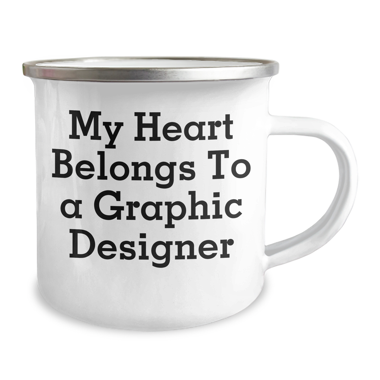 Funny Graphic Designer Gifts From Mom, Unique Camping Mugs for Dad's Heart, 'My Heart Belongs To A Graphic Designer' Quote, 12 oz Stainless Steel with Enamel Finish, Perfect for Father's Day - Image 2