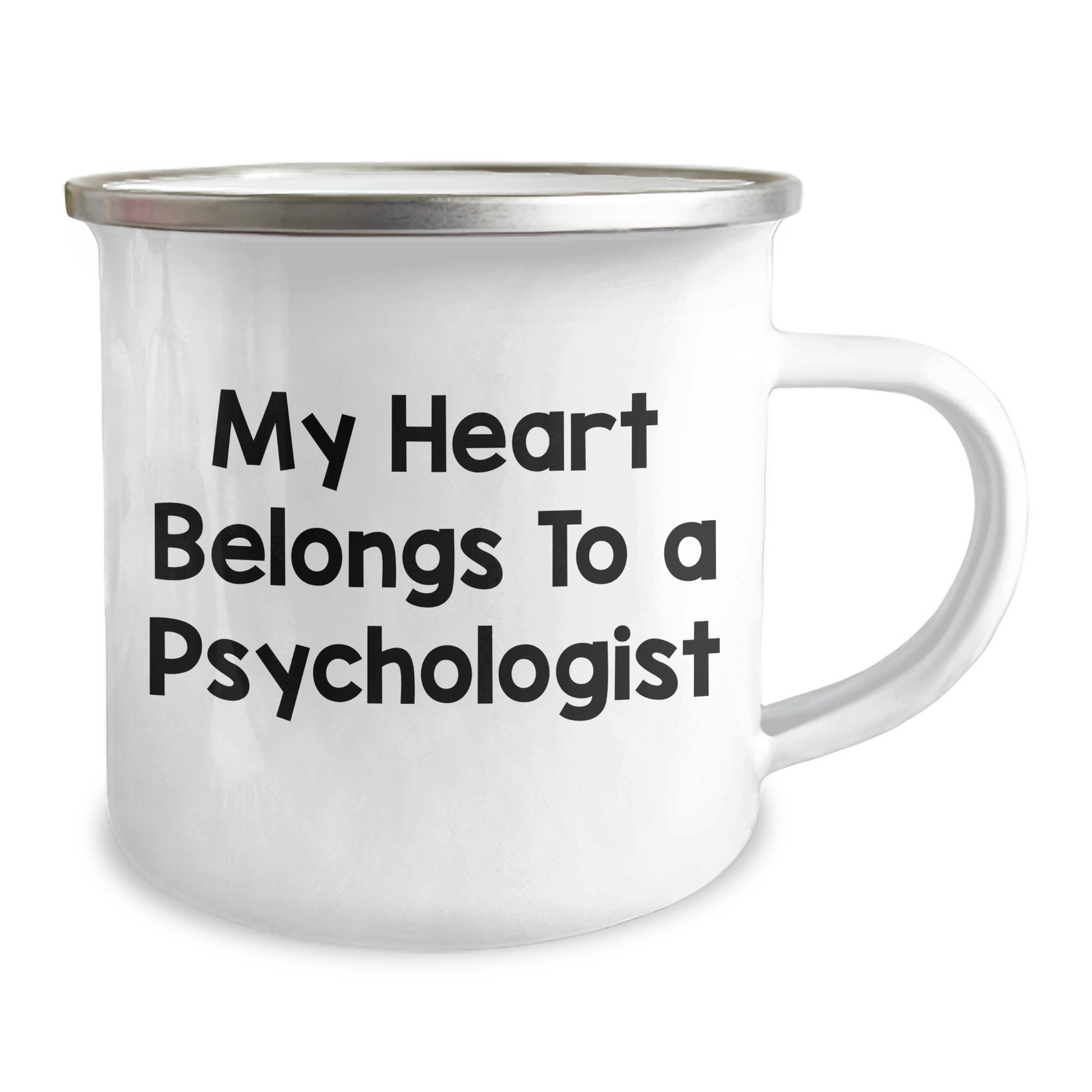 Funny Psychologist Gifts from Men, Unique Camping Mugs for Father's Day, My Heart Belongs To A Psychologist Quote, 12 oz Stainless Steel Enamel Finish - Image 2