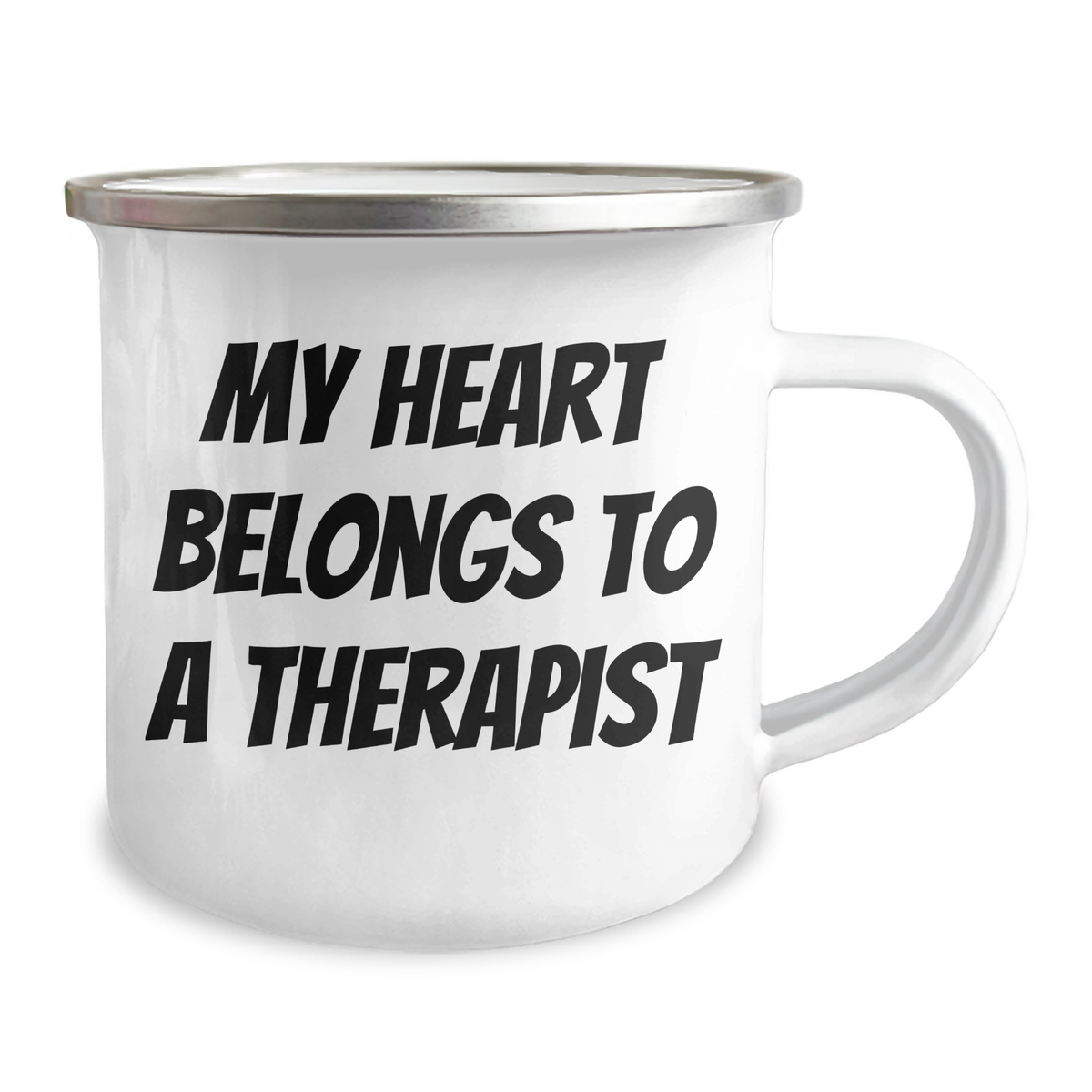 Funny Therapist Gifts for Men from Family - My Heart Belongs To A Therapist Camping Mug, Stainless Steel Enamel Finish - Image 2