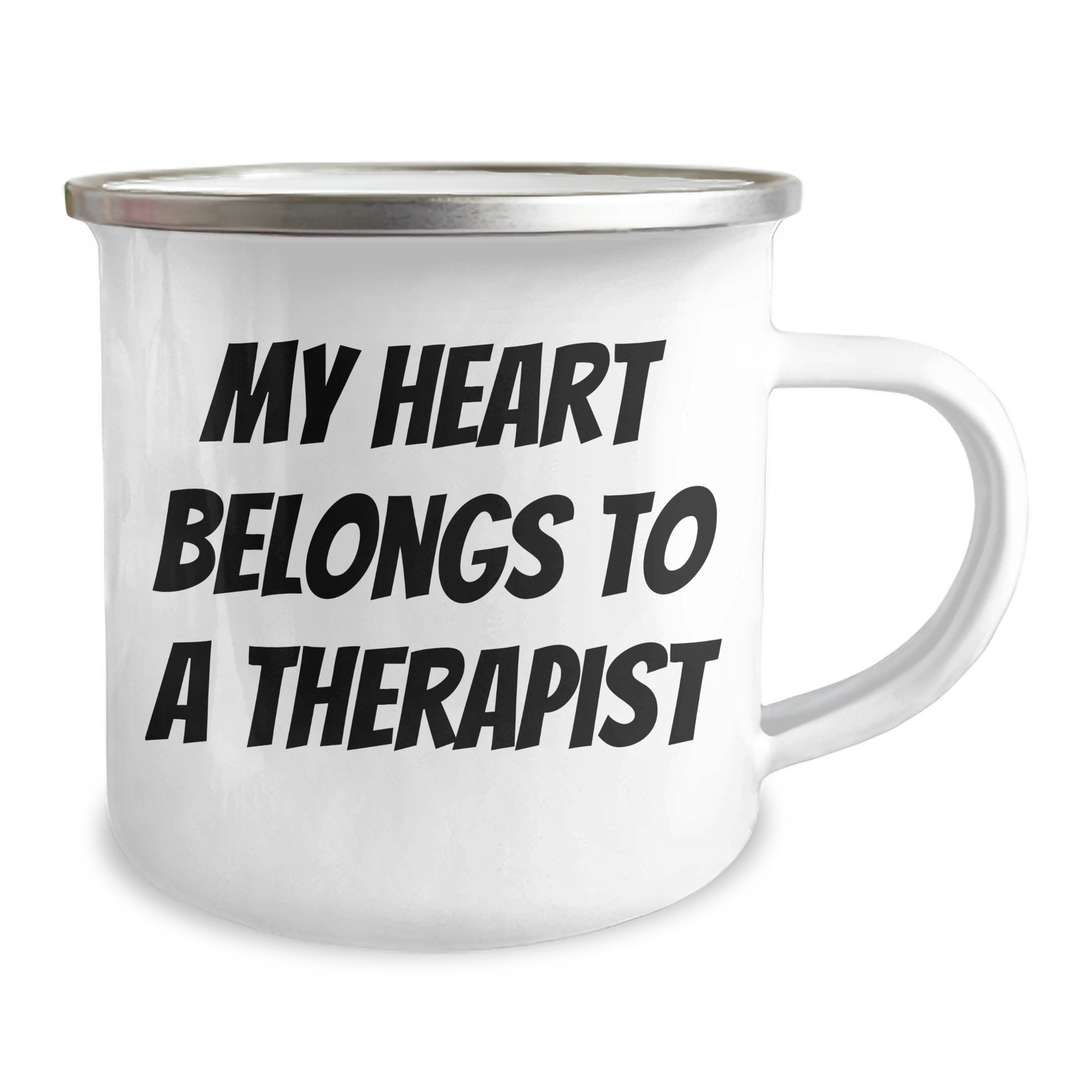 Funny Therapist Gifts for Men from Family - My Heart Belongs To A Therapist Camping Mug, Stainless Steel Enamel Finish - Image 2