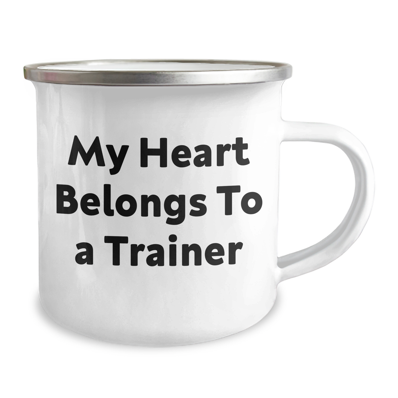 Funny Trainer Gifts from Friends for Father's Day - 'My Heart Belongs To A Trainer' Camping Mug, Stainless Steel with Enamel Finish, 12 oz - Image 2