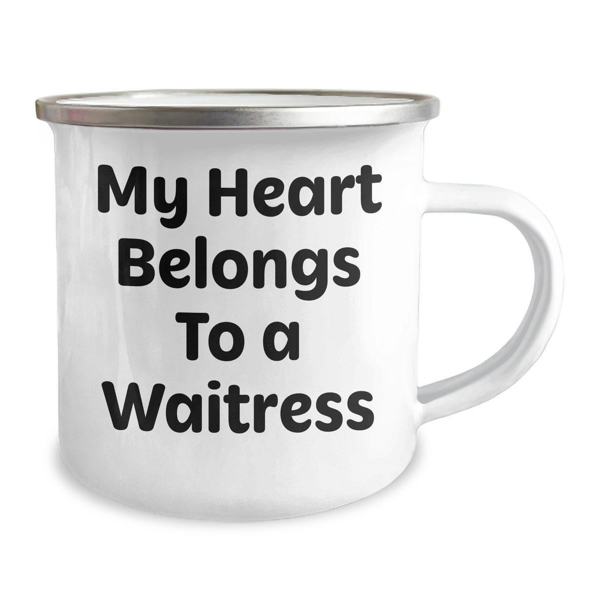 Funny Waitress Gifts from Men for Father's Day - 'My Heart Belongs To A Waitress' Camping Mug, 12 oz Stainless Steel with Enamel Finish, Ideal Gift for Coworkers - Image 2