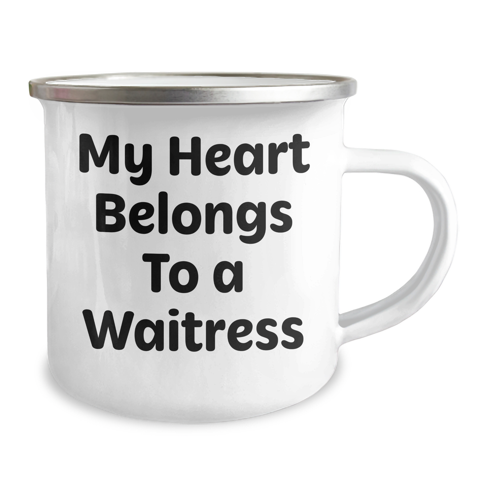 Funny Waitress Gifts from Men for Father's Day - 'My Heart Belongs To A Waitress' Camping Mug, 12 oz Stainless Steel with Enamel Finish, Ideal Gift for Coworkers - Image 2