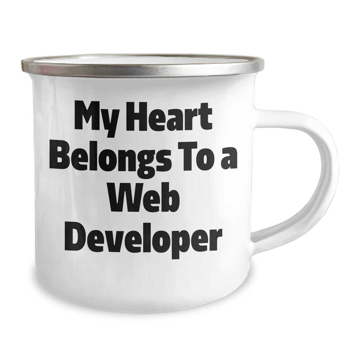 Funny Web Developer Gifts from Friends - My Heart Belongs To A Web Developer Enamel Camping Mug for Men, Unique Father's Day Unique Gifts for Web Developer - Image 2