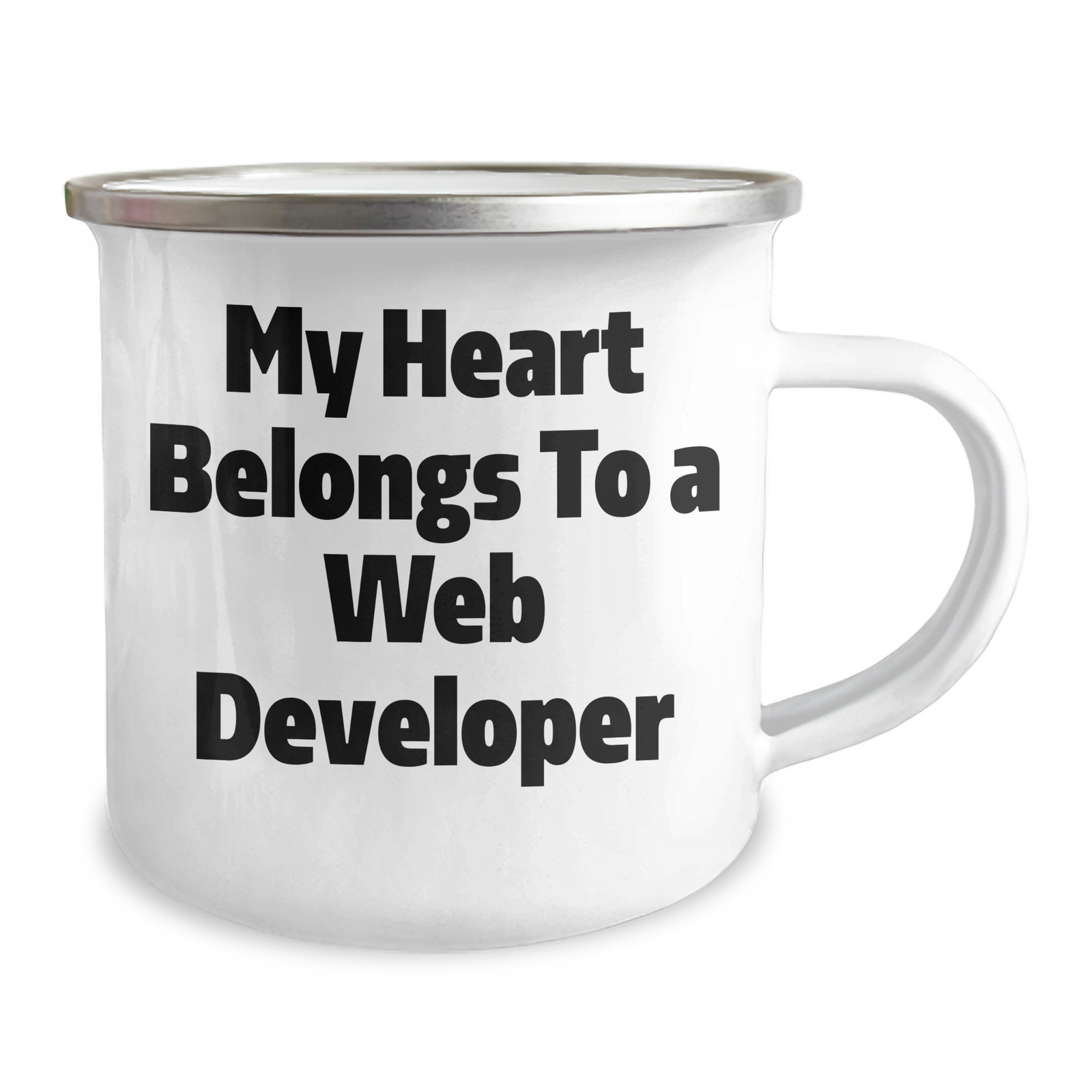 Funny Web Developer Gifts from Friends - My Heart Belongs To A Web Developer Enamel Camping Mug for Men, Unique Father's Day Unique Gifts for Web Developer - Image 2