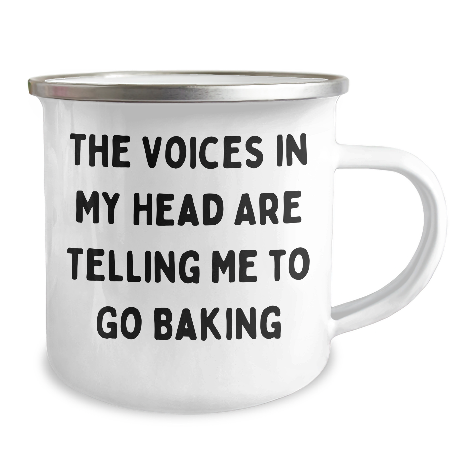 Funny Baking Gifts from Men to Sons on Father's Day - The Voices In My Head Are Telling Me To Go Baking Camping Mug, 12 oz Stainless Steel with Enamel Finish - Image 2