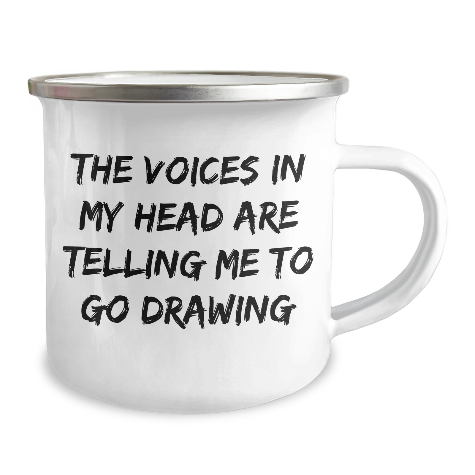 Funny Drawing Gifts for Men from Dad on Father's Day - 'The Voices In My Head Are Telling Me To Go Drawing' Camping Mug, 12 oz Stainless Steel with Enamel Finish - Image 2
