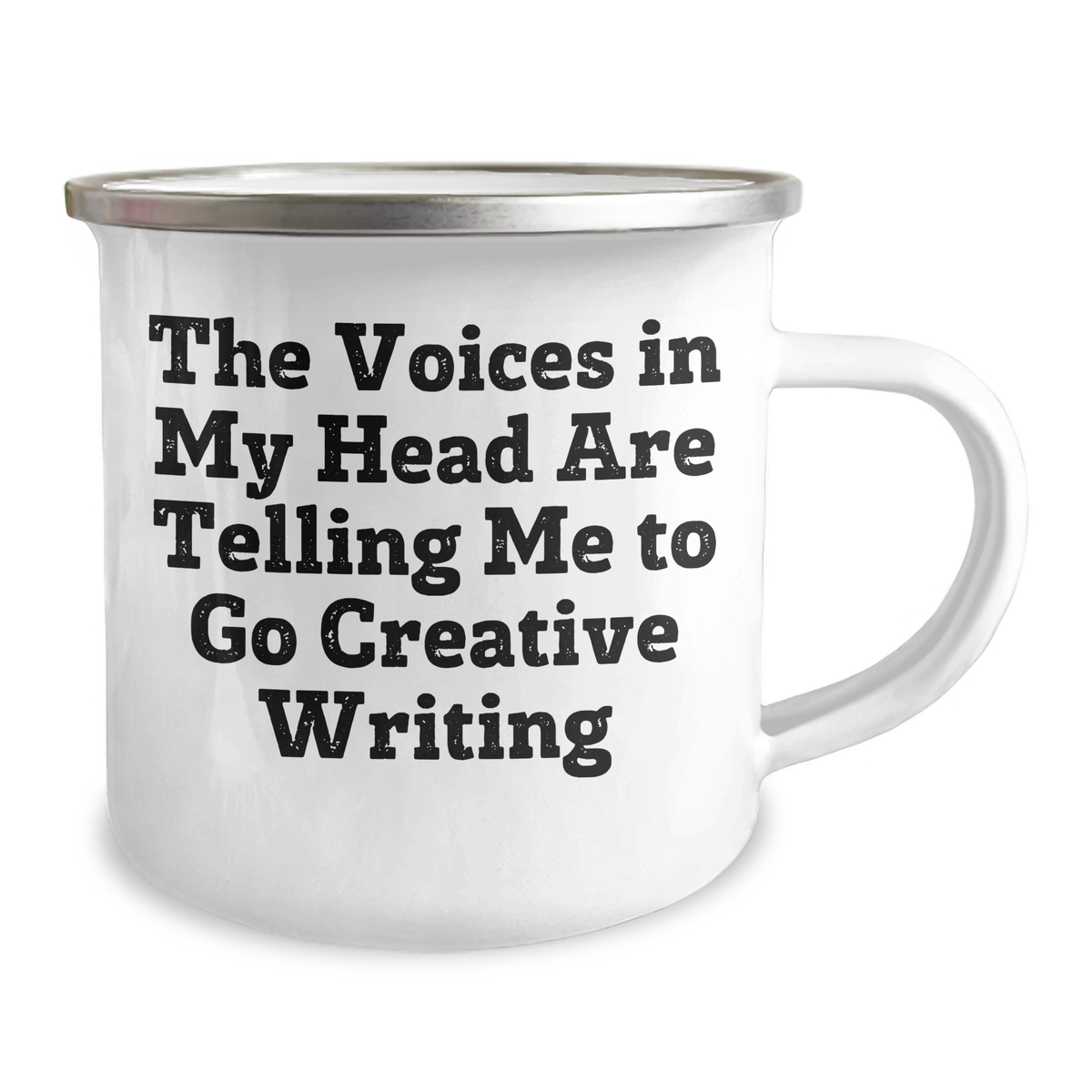 Creative Writing Inspiration Gifts from Men to Friends on Father's Day - 'The Voices In My Head Are Telling Me To Go Creative Writing' Quote Camping Mug - Image 2