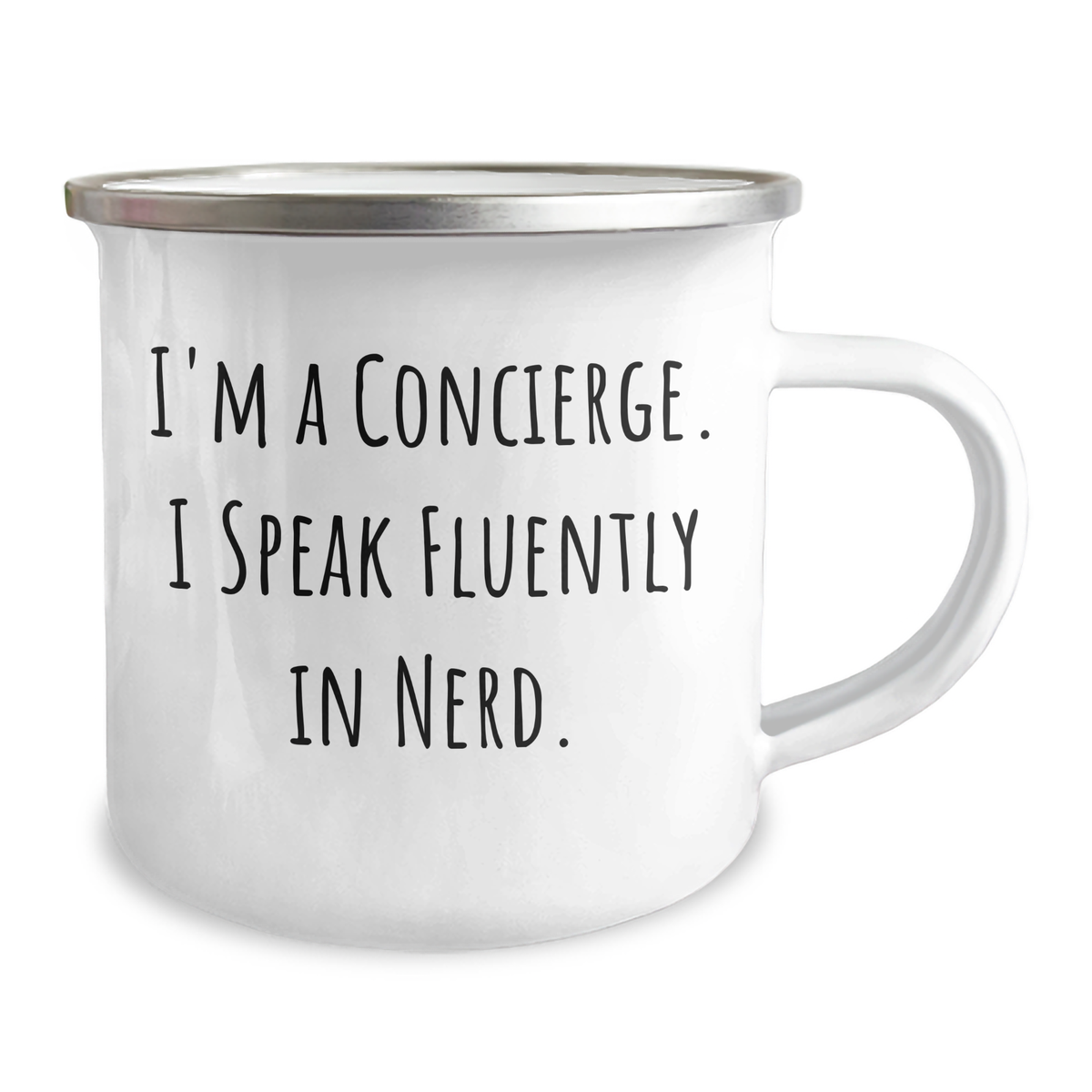 Gifts from Concierge to Men, Unique Camping Mug for Father's Day, 'I'm A Concierge. I Speak Fluently In genius.', Stainless Steel with Enamel Finish - Image 2