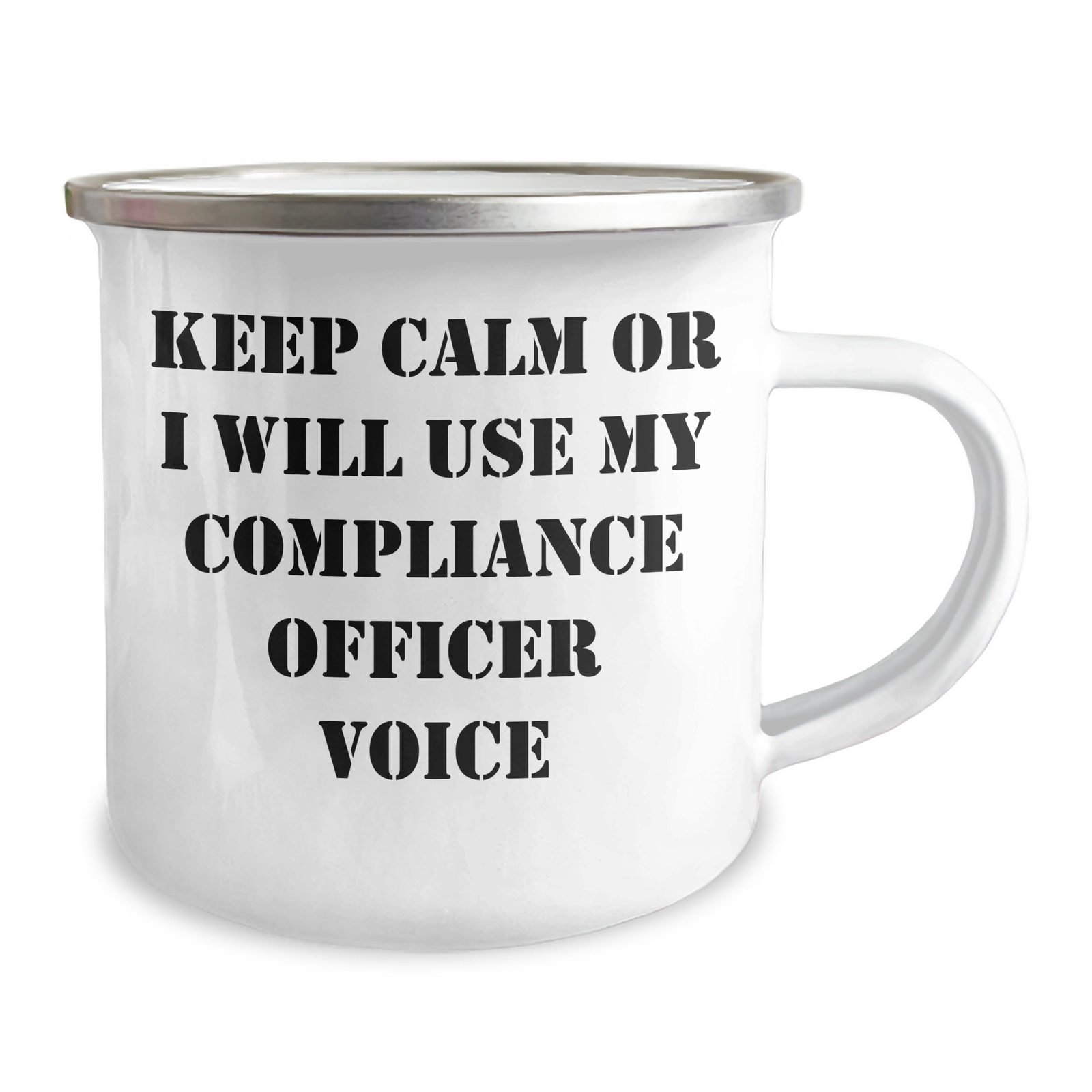 Compliance Officer Gifts from Friends, 'Keep Calm Or I Will Use My Compliance Officer Voice' Funny Camping Mug for Mother's Day - Image 2