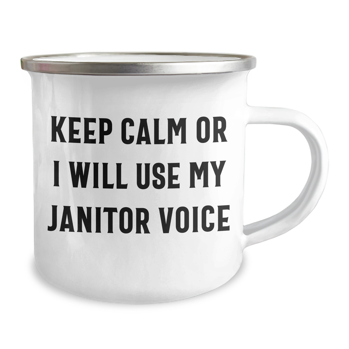 Funny Janitor Gifts for Men - Keep Calm Janitor Voice Camping Mug, 12 oz Stainless Steel with Enamel Finish, Gifts from Friends and Family for Father's Day - Image 2