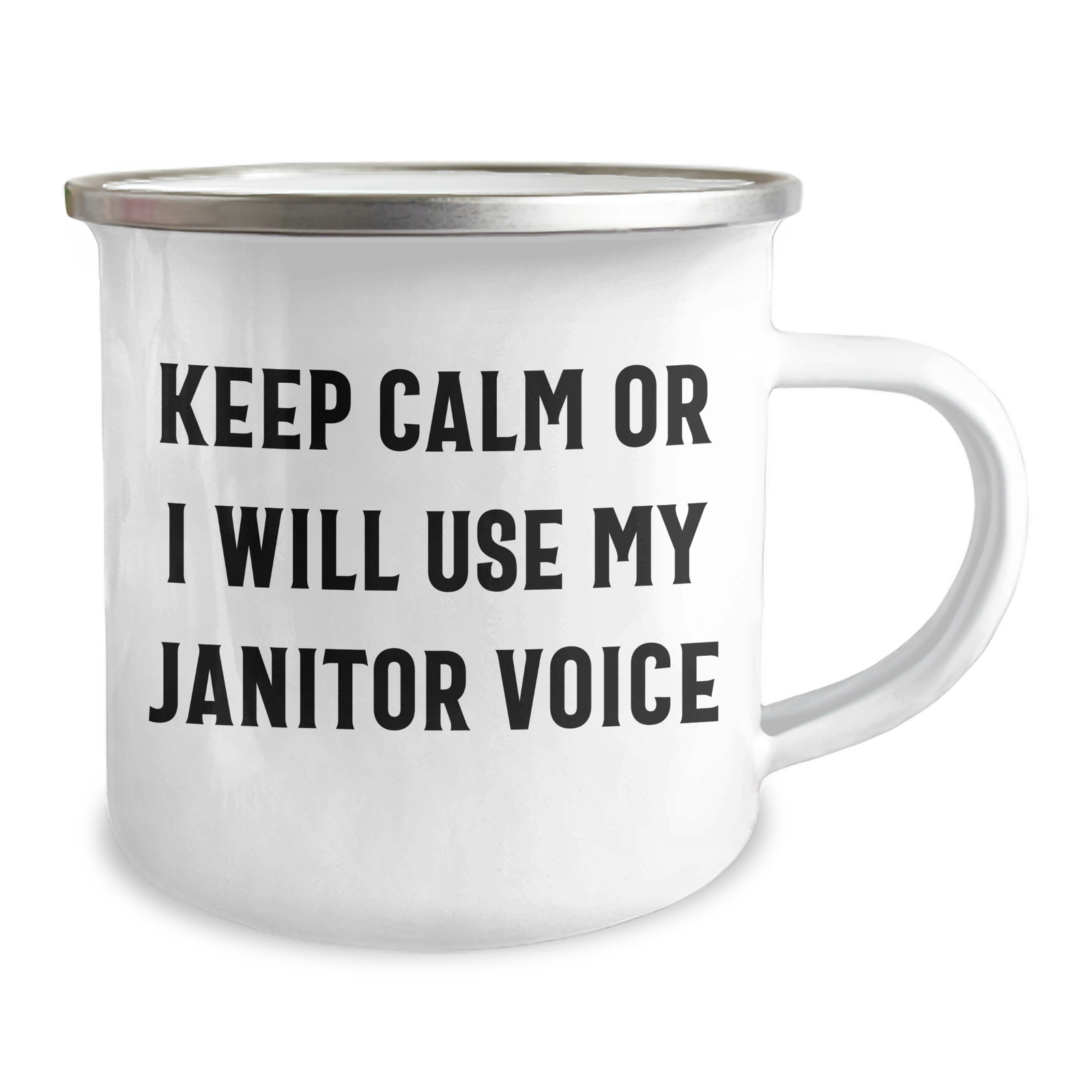 Funny Janitor Gifts for Men - Keep Calm Janitor Voice Camping Mug, 12 oz Stainless Steel with Enamel Finish, Gifts from Friends and Family for Father's Day - Image 2