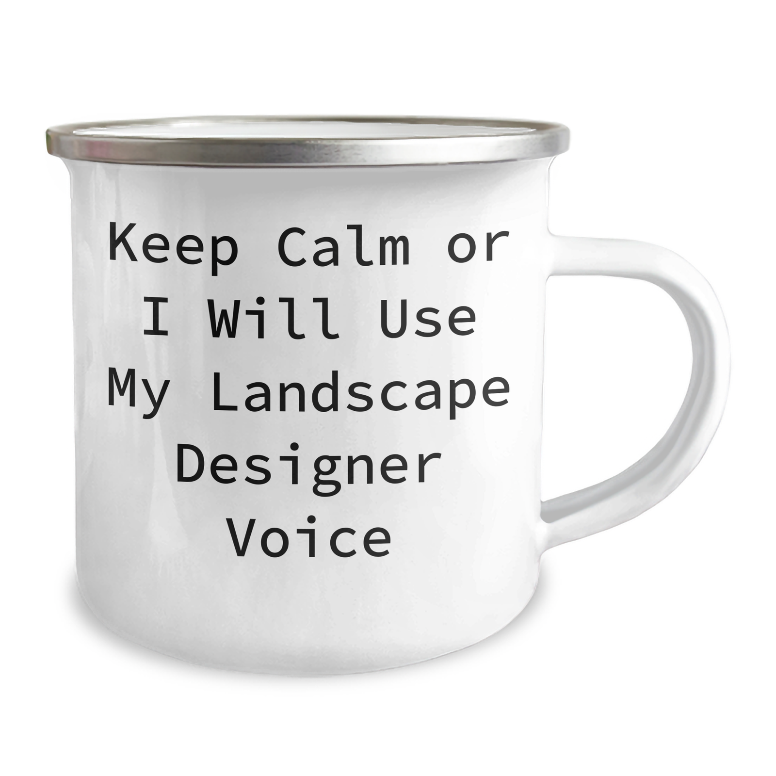 Funny Landscape Designer Gifts from Friends for Mother's Day - 'Keep Calm Or I Will Use My Landscape Designer Voice' Camping Mug, 12 oz Stainless Steel with Enamel Finish - Image 2
