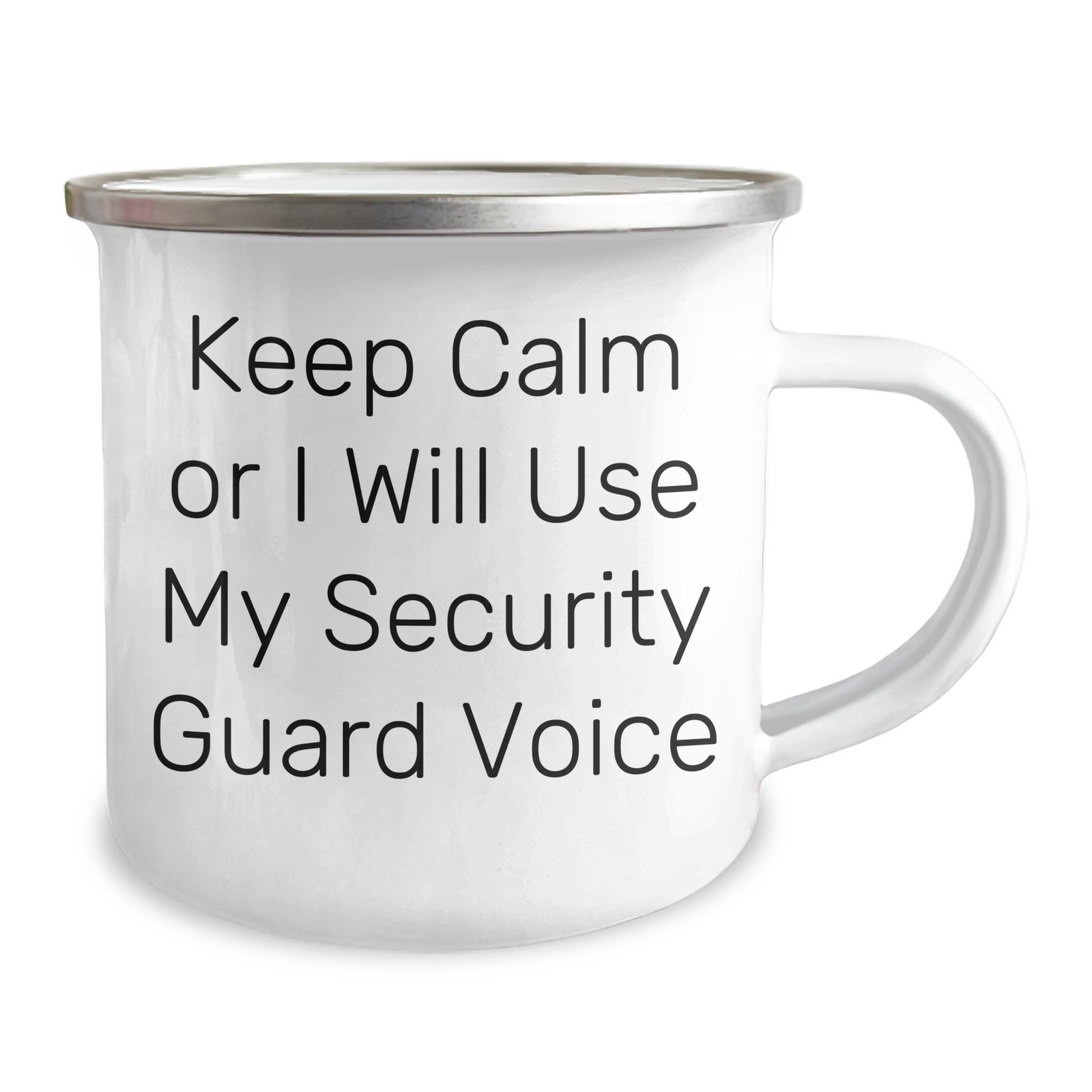 Funny Security Guard Gifts from Friends for Mom - Keep Calm Or I Will Use My Security Guard Voice Camping Mug, 12 oz Stainless Steel with Enamel Finish, Perfect for Mother's Day - Image 2