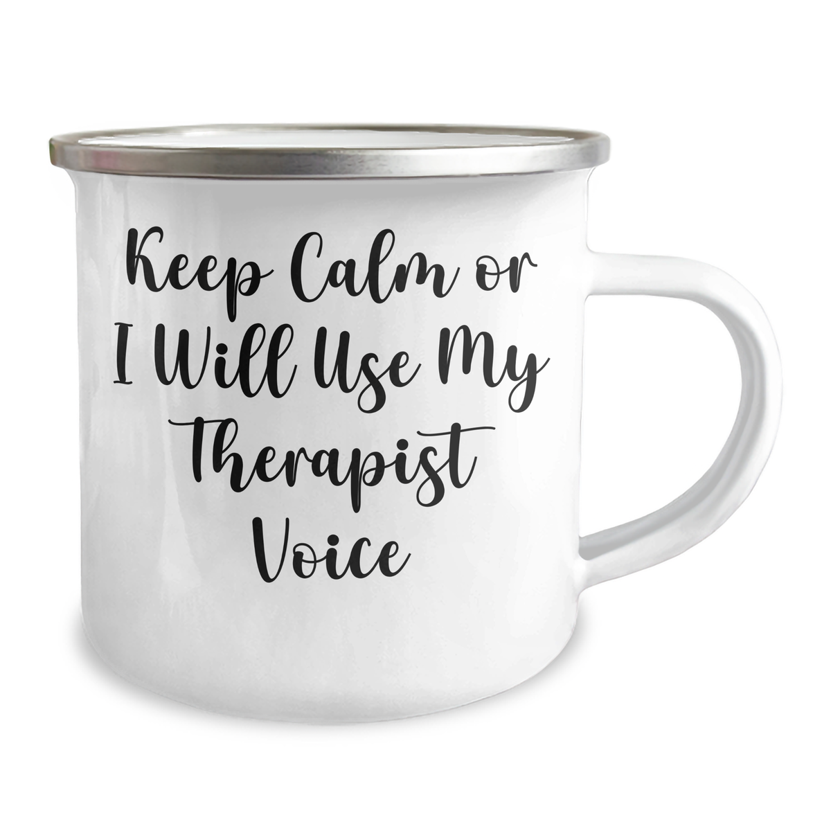 Therapist Gifts from Friends - Keep Calm Or I Will Use My Therapist Voice, Funny Camping Mug for Father's Day, 12 oz Stainless Steel with Enamel Finish - Image 2