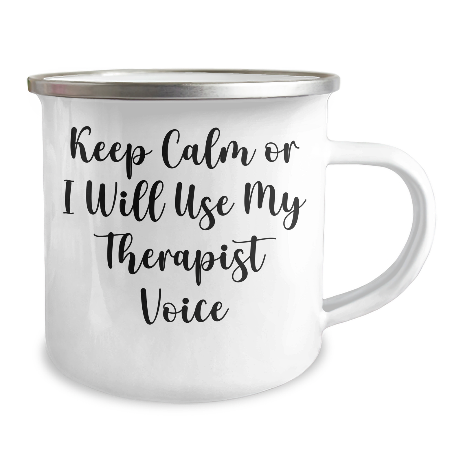Therapist Gifts from Friends - Keep Calm Or I Will Use My Therapist Voice, Funny Camping Mug for Father's Day, 12 oz Stainless Steel with Enamel Finish - Image 2