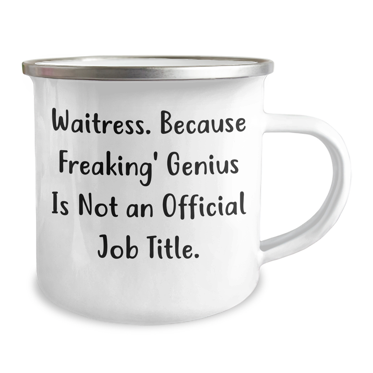 Waitress Gifts Funny Camping Mug, Gifts from Family to Waitress, 'Waitress. Because Freaking' genius Is Not An Official Job Title.' for Father's Day, 12 oz Stainless Steel with Enamel Finish - Image 2