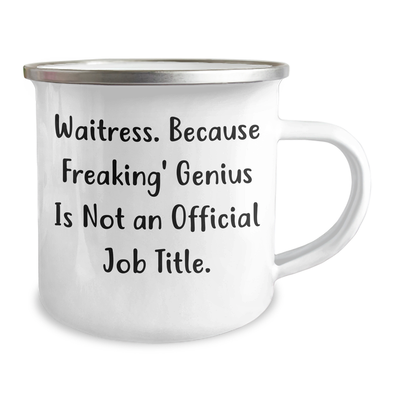 Waitress Gifts Funny Camping Mug, Gifts from Family to Waitress, 'Waitress. Because Freaking' genius Is Not An Official Job Title.' for Father's Day, 12 oz Stainless Steel with Enamel Finish - Image 2