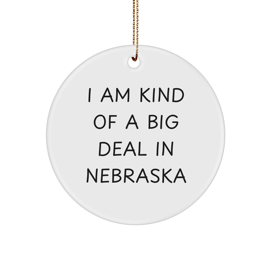 Nebraska Circle Ornament, 'I Am Kind Of A Prime Selection In Nebraska' Funny Quote, Gifts from Family to Friends, White Circle Shaped, Perfect for Christmas, 2.75" Tall, 0.5 oz - Image 1