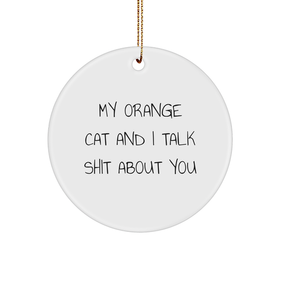 Funny Orange Cat Gifts from Friends and Family for Christmas - My Orange Cat And I Talk Shit About You Circle Ornament - Image 1