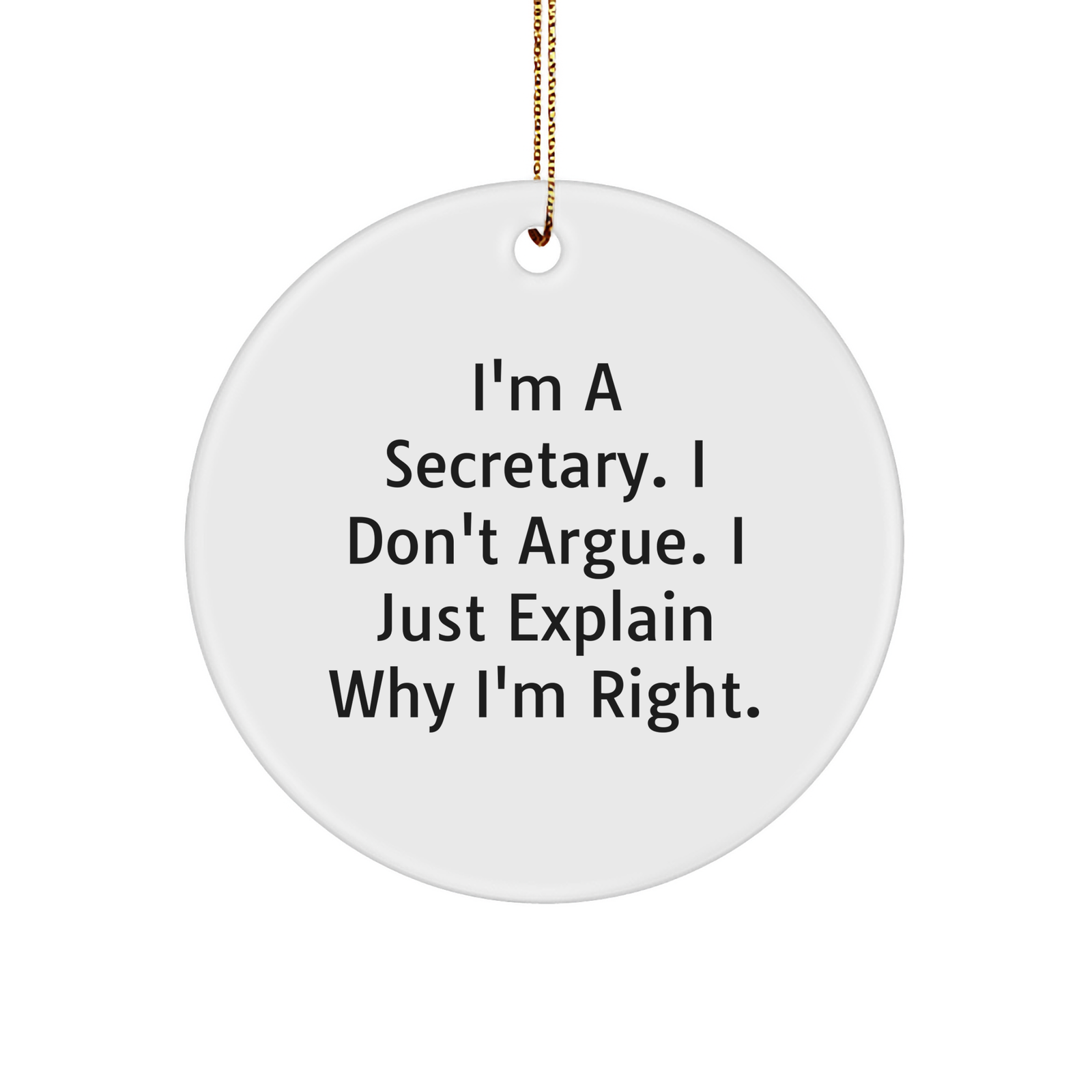 Secretary Smile Circle Ornament, Gifts from Friends, Unique Christmas Decorations, I Don't Argue I Just Explain Why I'm Right, Funny Gifts for Secretary, Secretary Circle Ornament - Image 1