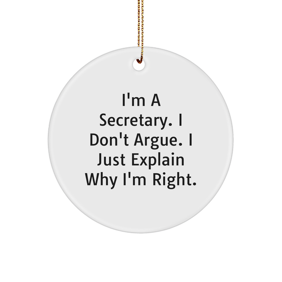 Secretary Smile Circle Ornament, Gifts from Friends, Unique Christmas Decorations, I Don't Argue I Just Explain Why I'm Right, Funny Gifts for Secretary, Secretary Circle Ornament - Image 1