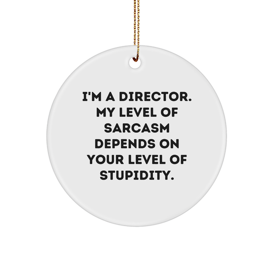 Funny Director Gifts for Him Her: 'I'm A Director. My Level Of Sarcasm Depends On Your Level Of Stupidity.' MDF Circle Ornament for Christmas Decorations from Santa to You - Image 1