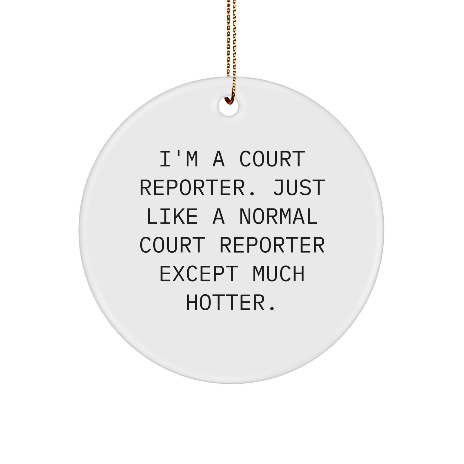 Funny Court Reporter Gifts from Friends for Court Reporters, 'I'm A Court Reporter. Just Like A Normal Court Reporter Except Much Hotter.' Circle Ornament, Christmas Unique Treasures - Image 1