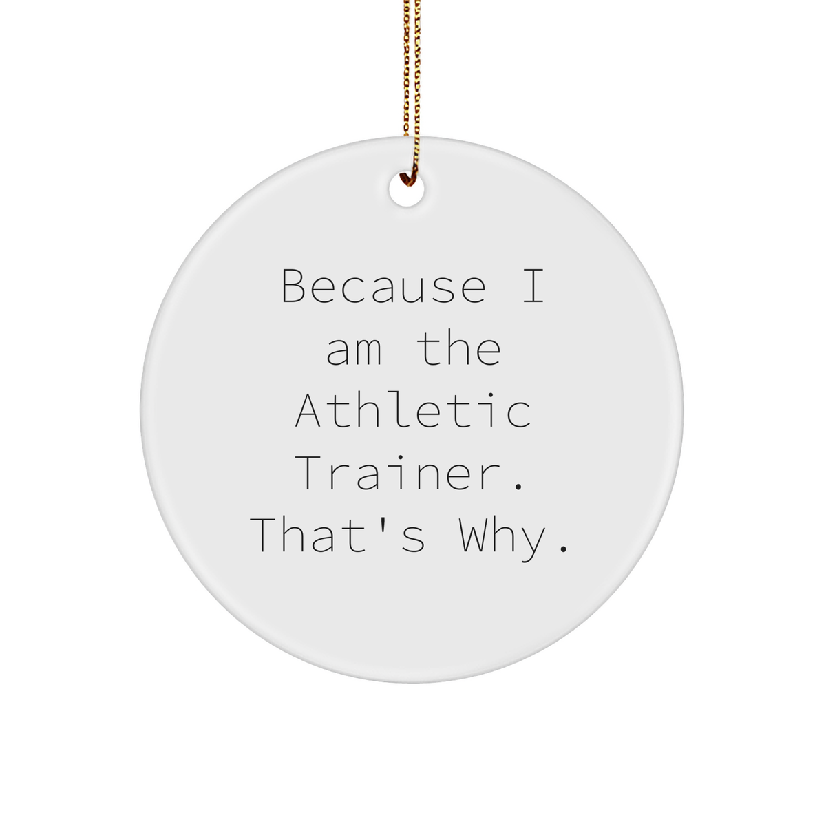 Athletic Trainer Gifts from Friends, For Friends - Circle Ornament with Funny Quote, White, 2.75&#39;&#39; Tall - Because I Am The Athletic Trainer. That&#39;s Why., Christmas Unique - Image 1