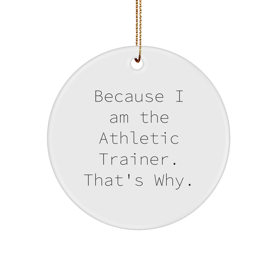 Athletic Trainer Gifts from Friends, For Friends - Circle Ornament with Funny Quote, White, 2.75'' Tall - Because I Am The Athletic Trainer. That's Why., Christmas Unique - Image 1