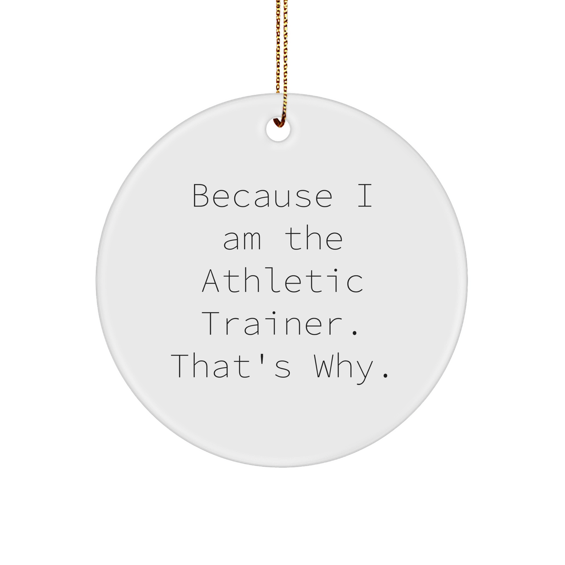 Athletic Trainer Gifts from Friends, For Friends - Circle Ornament with Funny Quote, White, 2.75'' Tall - Because I Am The Athletic Trainer. That's Why., Christmas Unique - Image 1
