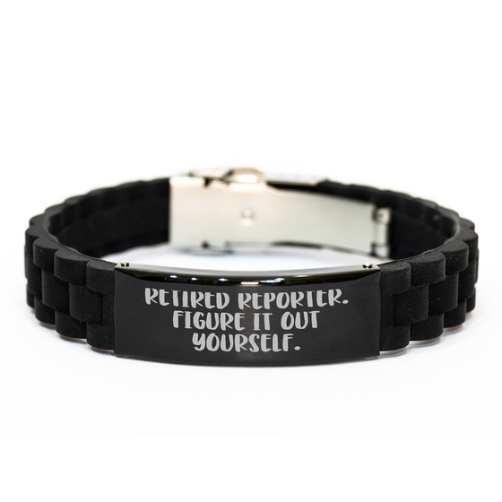 Reporter Gifts from Friends, Glide lock Clasp Black Stainless Steel Silicone Adjustable Gift for Retired Reporters 'Figure It Out Yourself', Father's Day Unique Gifts - Image 1