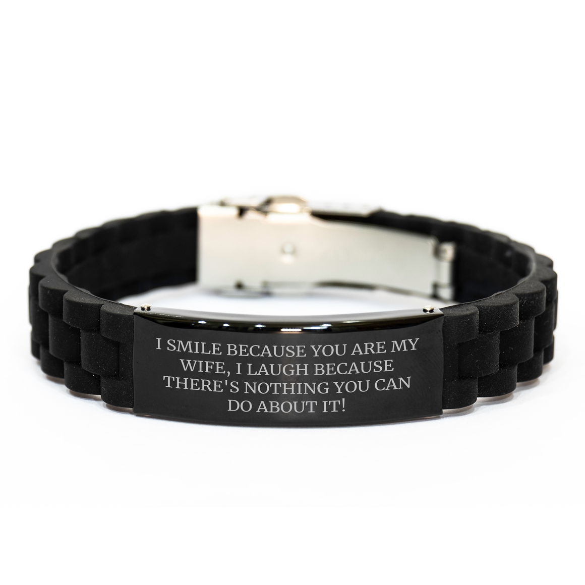 Wife's Delight, Funny Glide lock Clasp Black Stainless Steel Adjustable Bracelet, Gifts from Men to Wife, Wife's Day Unique Gifts - Image 1