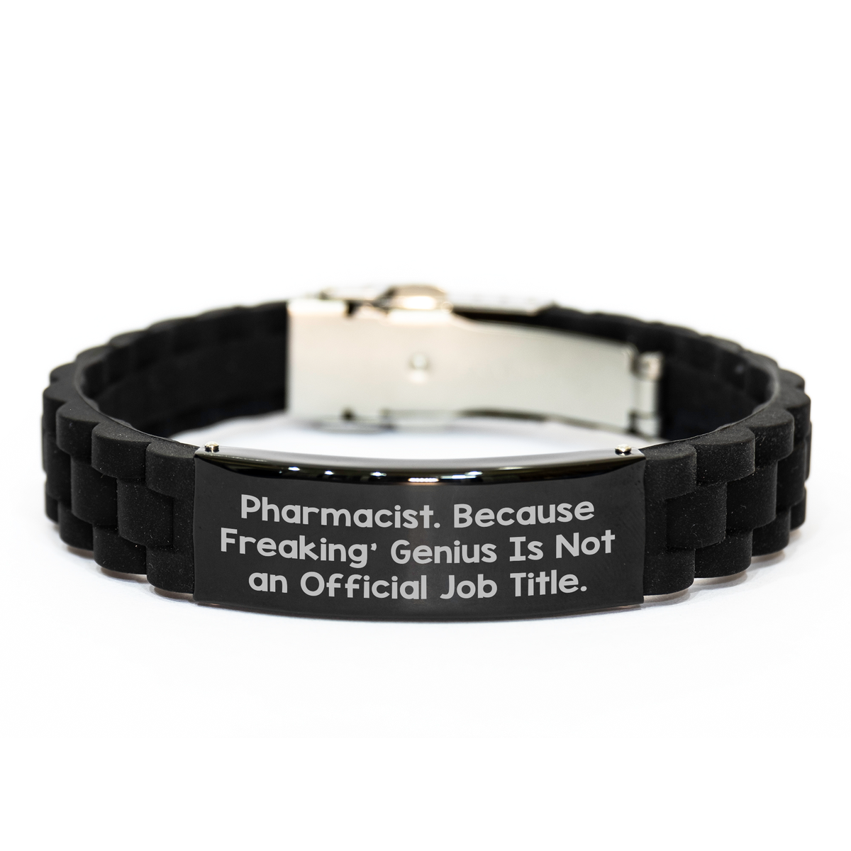 Pharmacist Gifts, Funny Quote, Glide lock Clasp Black Stainless Steel Silicone Adjustable Men&#39;s Gift from Friends, Father&#39;s Day Unique Gifts for Pharmacist - Image 1