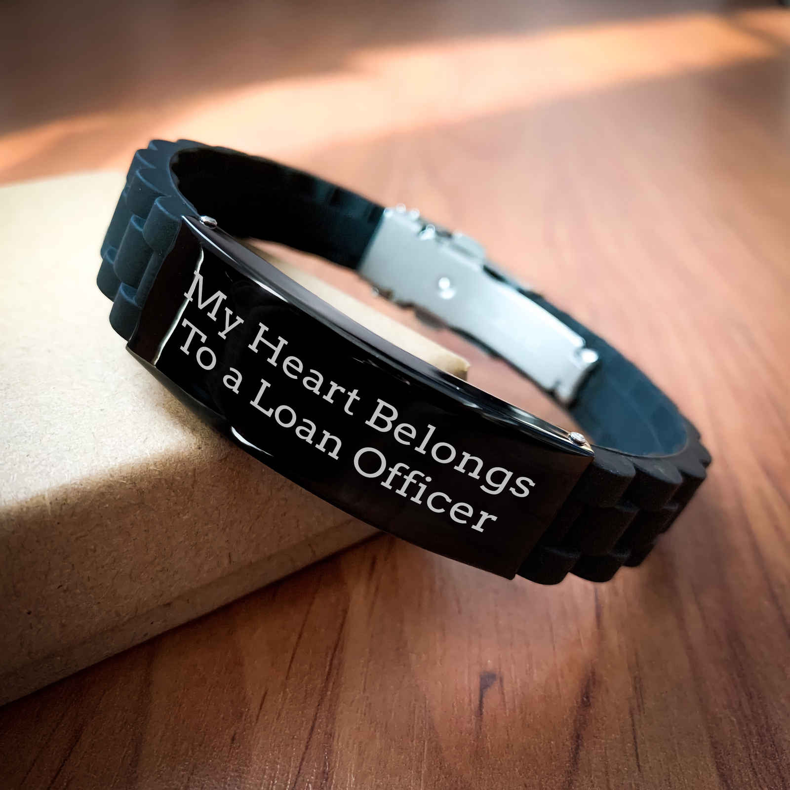 Funny Loan Officer Gifts from Friends, My Heart Belongs To A Loan Officer Glide lock Clasp Bracelet for Fathers Day, Adjustable and Premium - Image 2