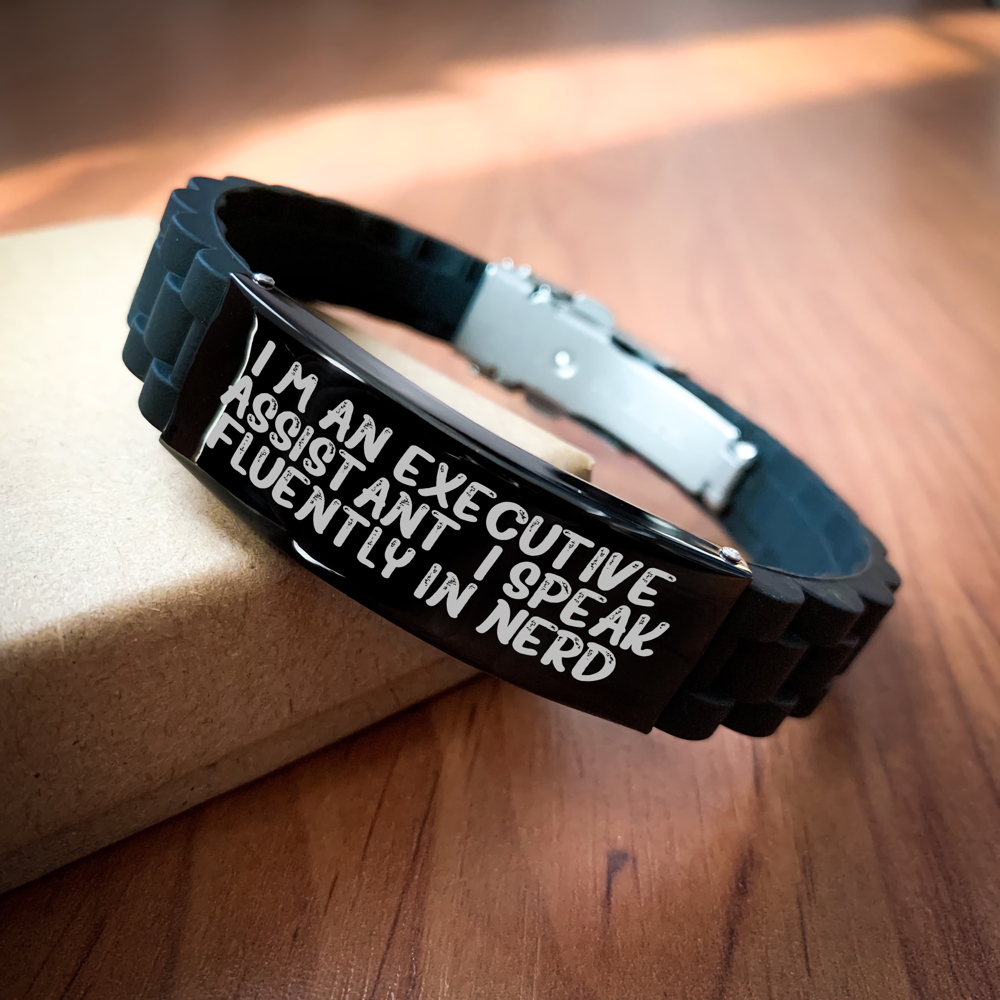 Funny Executive Assistant Gifts, Glide lock Clasp Bracelet for Men, Gifts from Coworkers, Inspired by 'I'm An Executive Assistant. I Speak Fluently In genius.' Quote, Father's Day Unique Gifts - Image 2
