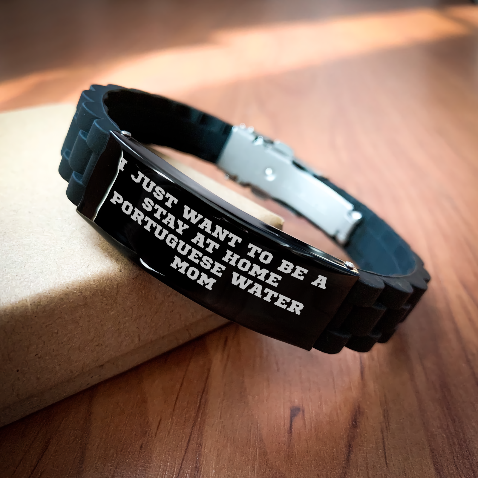 Funny Portuguese Water Dog Gifts for Men - I Just Want To Be A Stay At Home Portuguese Water Mom - Glide lock Clasp Bracelet for Father's Day - Image 2