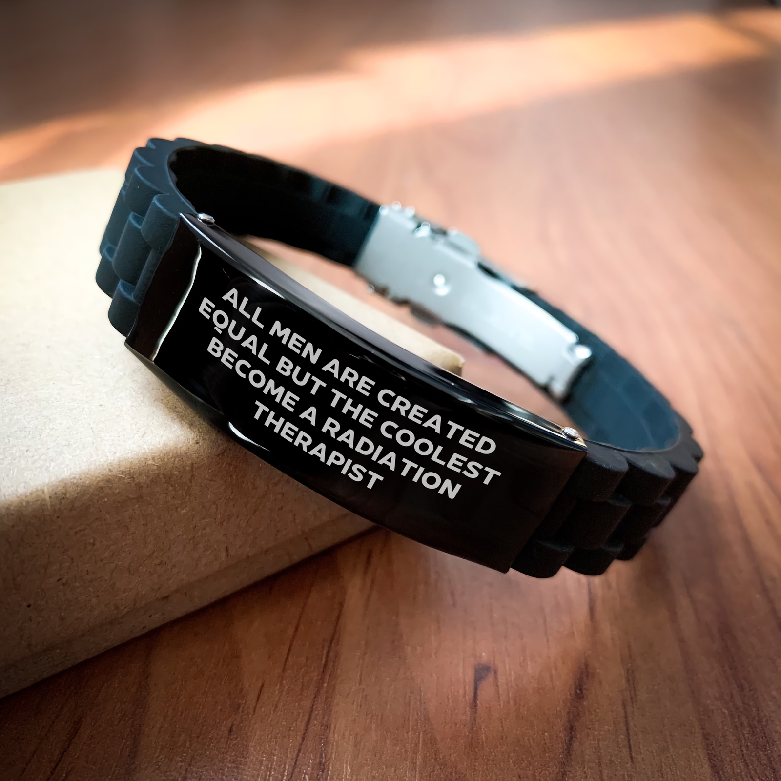 Funny Radiation Therapist Gifts for Mom's Day - 'All Men Are Created Equal But The Coolest Become A Radiation Therapist' Glide lock Clasp Bracelet from Men - Image 2