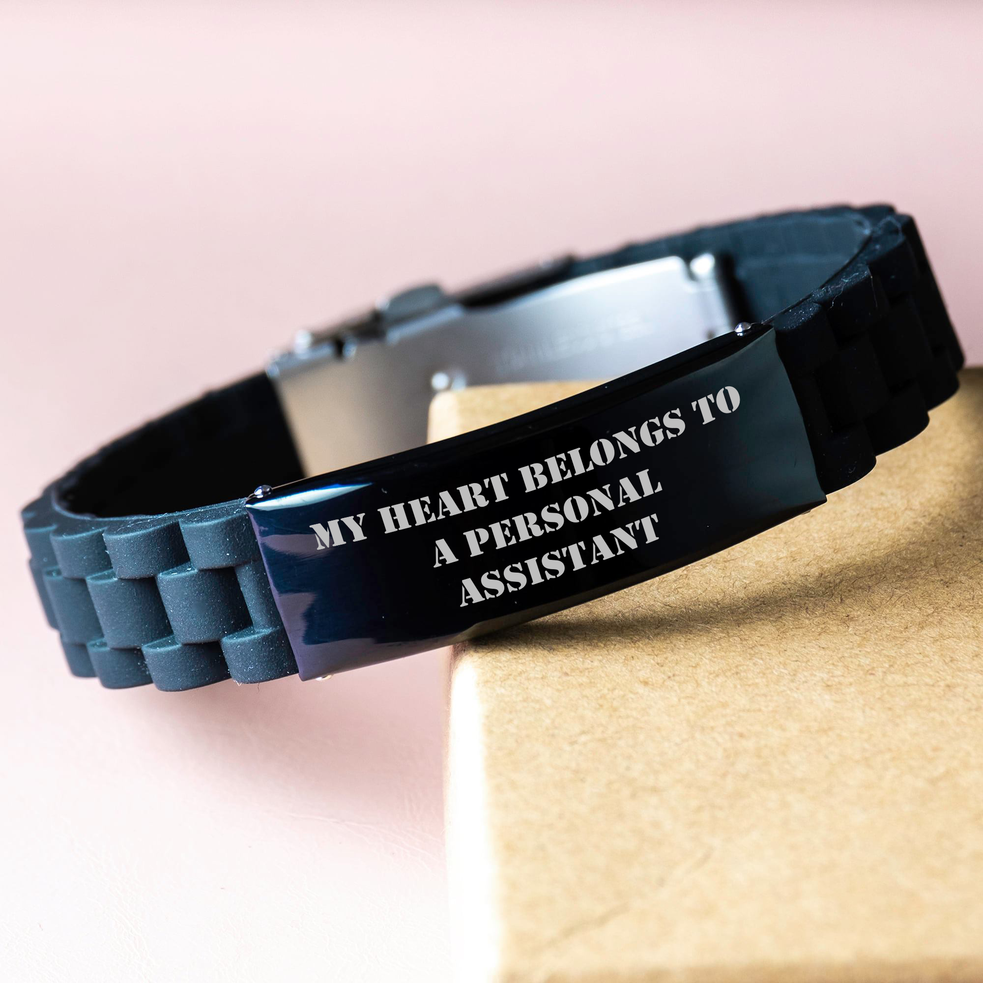 Personal Assistant Gifts from Men, Funny Quote Glide lock Clasp Bracelet for Him, Gifts for Dad on Father's Day, My Heart Belongs To A Personal Assistant Inspirational Jewelry - Image 3