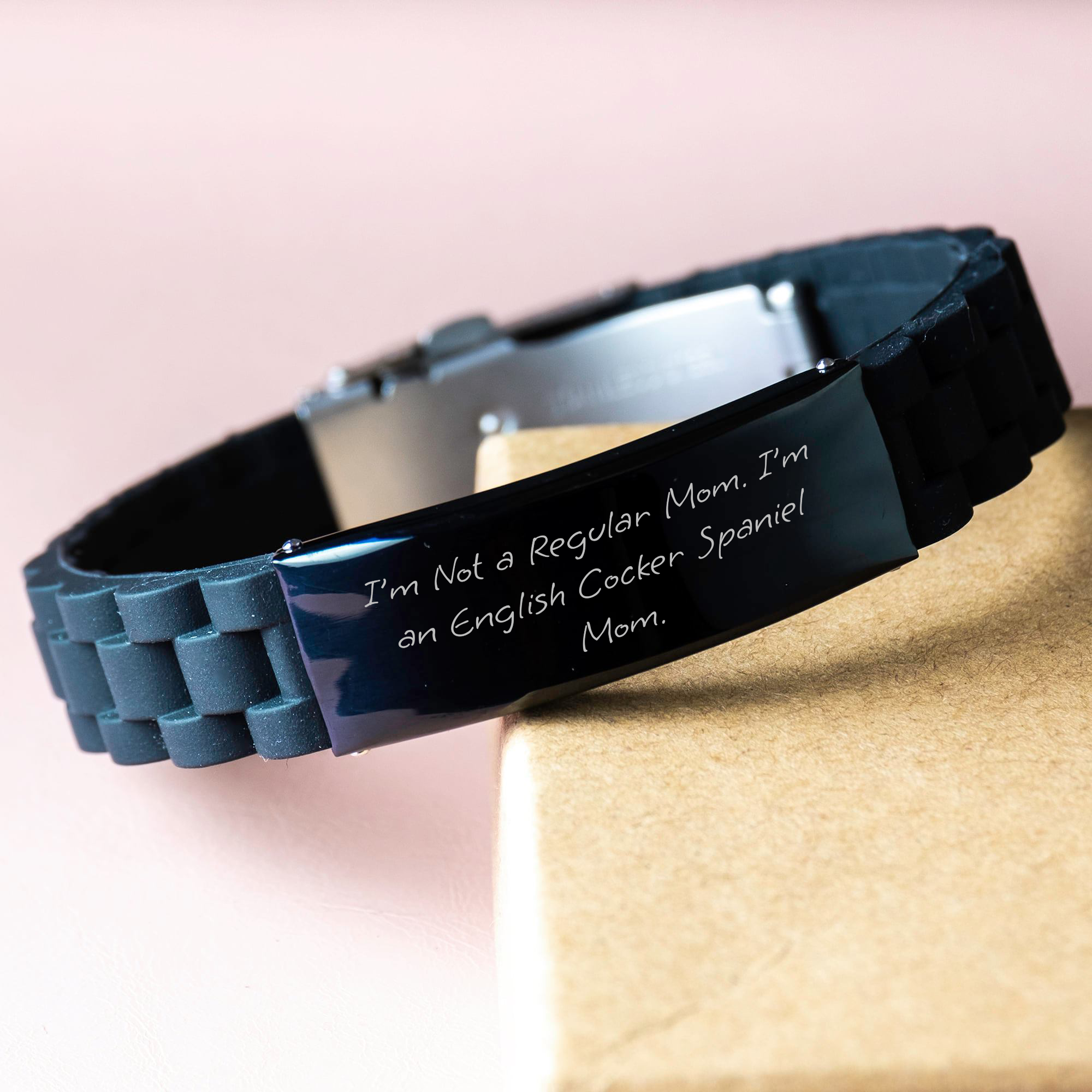 English Cocker Spaniel Mom's Quote Funny Glide lock Clasp Black Stainless Steel Adjustable Gifts from Men to English Cocker Spaniel Dog on Father's Day - Image 3